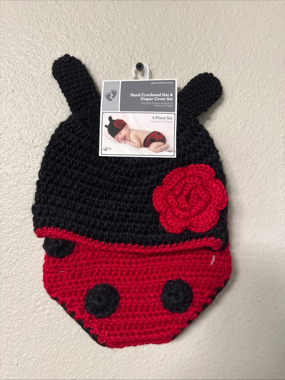 Ladybug Two Piece Of Hand Crocheted Hat And Diaper Cover Set 0–9 Months